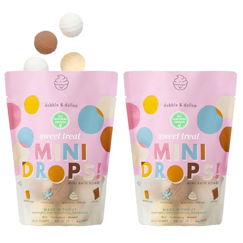 Image of Dabble & Dollop Mini Bath Bombs, Sweet Treat Scents - Natural Origin, Mixable Scents, Clean Ingredients, No Synthetic Dyes, Toddler & Kids Bath Bombs in Resealable Pouches (Set of 24)
