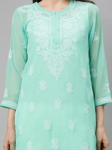 Image of Seva Chikan Hand Embroidered Lucknowi Chikankari Georgette Kurta with Inner Slip SCL4711