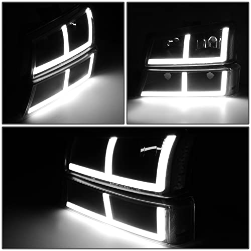 Image of DNA MOTORING HL-LB4-CSIL03-BK-SM-CL1 Pair of LED F-LED Light Bar Headlights Compatible with 03-06 Avalanche 1500 2500 / Silverado 1500 2500 3500, Fit Models without Factory Cladding ONLY