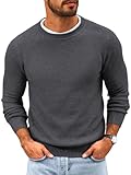 Runcati Mens Crewneck Sweater Casual Textured Knitted Thermal Pullover Sweaters Dark Gray