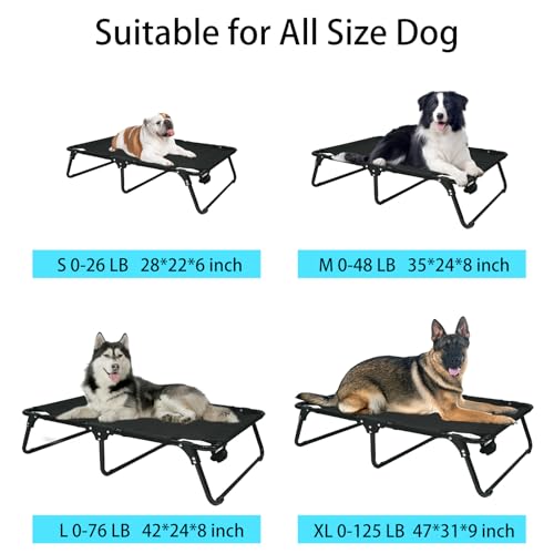 M JJYPET Outdoor Elevated Dog Bed Cooling Raised Dog Cots Black Pet Beds with Breathable Mesh Folding Large Pet Hammock Bed Multiple Sizes for Small Meduim Large Dogs