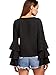 SheIn Women's Round Neck Ruffle Long Sleeve Blouse Black XX-Large