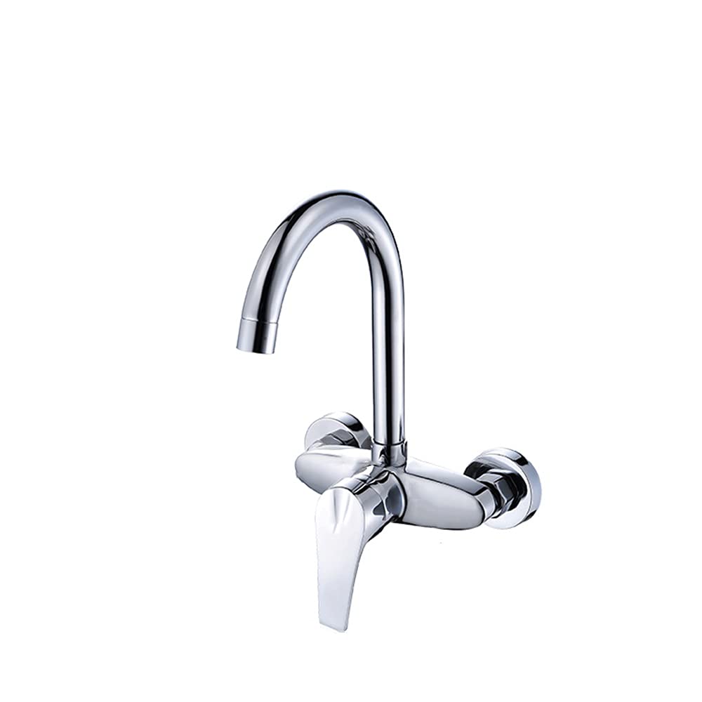 MXXQRHF Mixer Tap Kitchen Faucet, Household Single-Handle Stainless Steel Bathroom Sink Faucet, Hotel Single-Hole Basin Hot and Cold Water Mixing Faucet, Silver