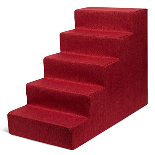 Image of USA Made Pet Steps /Stairs with CertiPUR-US Certified Foam for Dogs & Cats by Best Pet Supplies - Brick Red, 5-Step (H: 22.5 inch)