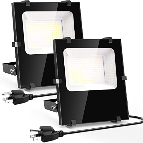 Waygor 260W Led Flood Light Outdoor, Ip66 Waterproof Led Floodlights Outdoor Plug In, Super Bright Exterior Security Lights, 5000K Daylight White Portable Led Work Light With Plug For House (2 Pack) #TOP4