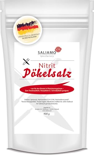 900g Pökelsalz, Nitritpökelsalz, NPS Nitrit Salz zur Herstellung von Rohwurst und Fleischwaren mit Umrötung, Pastrami, Salami, Surfleisch, trocken und nass pökeln von Fleisch und Wurst | Saliamo