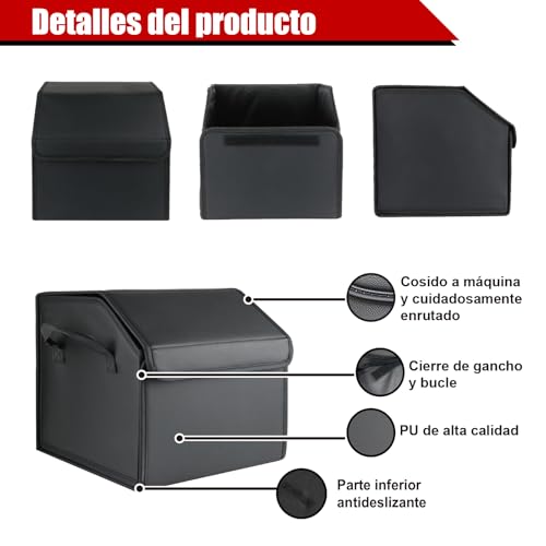 ENERFERO Faltbarer Kofferraum-Organizer aus PU – Mehrzweck-Aufbewahrungsbox für Auto, SUV und LKW – Großes Fassungsvermögen – Rutschfeste Unterseite – Wasserdicht (PU)