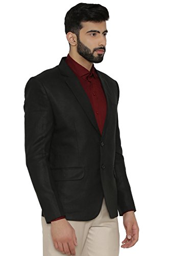 Image of WINTAGE Men's Linen Tailored Fit Solid Evening /Casual Blazer Coat Jacket : Black
