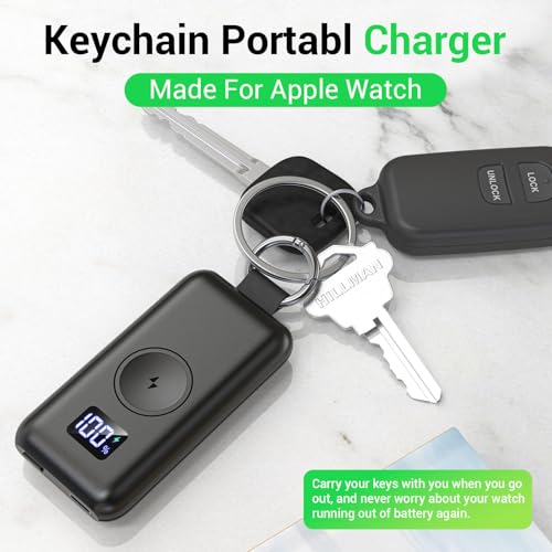 Portable Charger for Apple Watch,1500mAh with LED Display iwatch Magnetic Wireless Charger Power Bank Travel Keychain Charger for Apple Watch Series 10/9/8/UItra/7/6/5/4/3/2/SE-Black