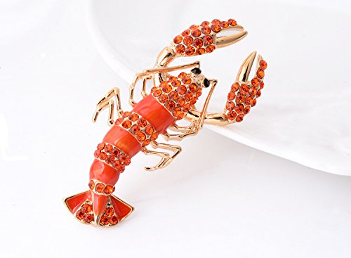 Image of Gold Tone CZ Rhinestone Crystal Lobster Animal Brooch Pin Cardigan Hat Scarf Pin with Gift Box