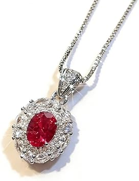 Womens Red Ruby Halo Pendant Necklace - 925 Sterling Silver Double Halo Simulated Diamond Necklace, Elegant Statement Jewelry