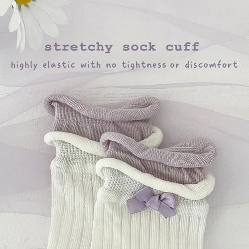 3 Pairs Toddler Ruffle Socks for Girls Little Mid Calf Socks Breathable Bowknot Ankle Sock4