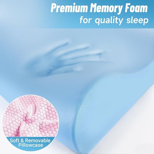 CloudBliss Memory Foam Pillow, Ergonomic Neck Contour Cervical Pillow for Back and Shoulder Pain, Orthopedic Pillow for Neck Pain Relief, for Sleeping Side, Back, Stomach Sleepers - Pink, Queen