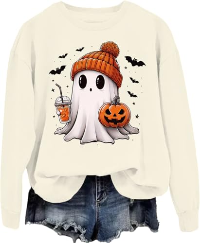 Little Ghost Ice Coffee Shirt Halloween Ghost Pumpkin Sweatshirt Unisex Funny Graphic Sweatshirt