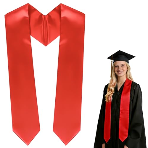 QOIUSO Red Graduation Stole Class of 2026-60 Inch Plain Unisex Adults Graduation Sash for DIY - Personalized Graduation Stoles for High School & College Graduates