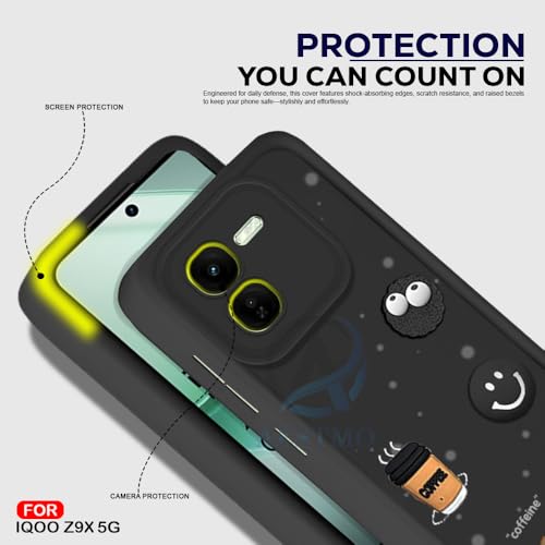 Image of AESTMO Back Case Cover for iQOO Z9X 5G Cover | Cute Fun Cartoon 3D Ball | Coffee Silicone Case | Full Body Protection | Camera Protection Back Cover for iQOO Z9X 5G (Black)