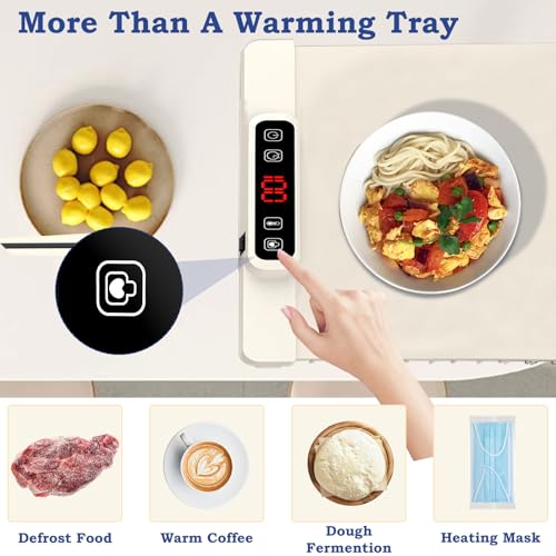 Image of Food Warming Mat, Electric Warming Tray with Child Lock, Premium-Grade Silicone Mat, Heating Fastly in 10s, Portable Design for Home and Kitchen (Beige)