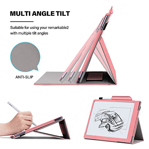 Ayotu Folding Case For Remarkable 2 Paper Tablet 10.3" 2020 Released, With Multi-Angle Foldable Design/Premium Pen Holder/Hand Rest Function/Smart Elastic Band (Not Fit For Remarkable 1), Pink #TOP1