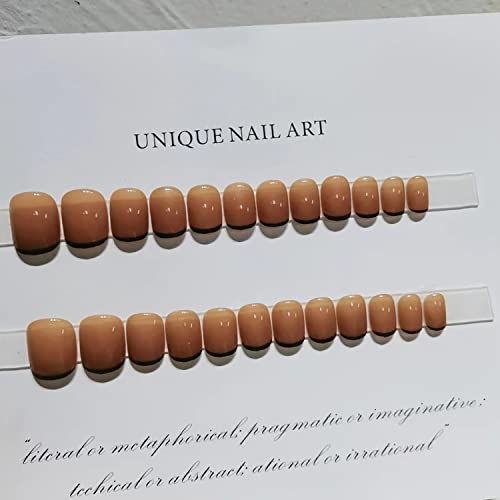 Brown Press On Nails Short Square Fake Nails Full Cover Glue On Nails Fall Acrylic Nails French Tip Acrylic Nails Autumn False Nails Nail Decorations For Women Girls #TOP2