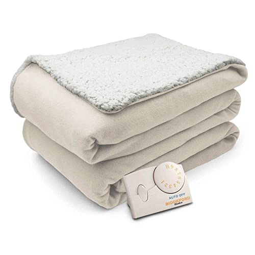Biddeford Comfort Knit Natural Sherpa Electric Heated Blanket Full Natural #TOP11