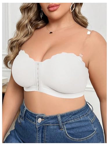 Image of OYOANGLE Women's Plus Size Front Closure Push Up Strapless Bandeau Bra Wireless Tube Bralettes with Clear Strap