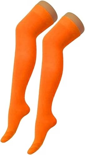 Image of ANZEE DISCOVER THE NEW YOU Girls Over The Knee Plain Socks Assorted Colours Women Ladies Thigh High Stretchy OTK Socks (ONE SIZE, ORANGE.)