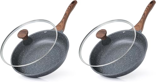Image of SENSARTE Nonstick Frying Pan Skillet with Lid, Omelet Pan with Cover, Healthy Egg Pan Chef's Pan, Kitchen Cooking Pan, PFOA Free (8inch + Glass Lid) (Pack of 2)