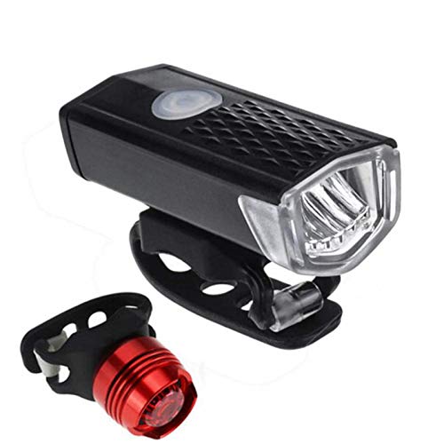 RajoNN Luz para Bicicleta Super Brillante USB Led Bicicleta Lámpara Delantera Impermeable Luz para Bicicleta 3 Modos de Luz Correa Recargable Juego de Faros y Luces Traseras