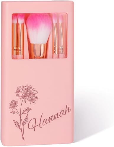 callie Juego de 5 brochas de maquillaje de flores de nacimiento personalizadas con organizador de brochas de maquillaje y espejo de regalo para