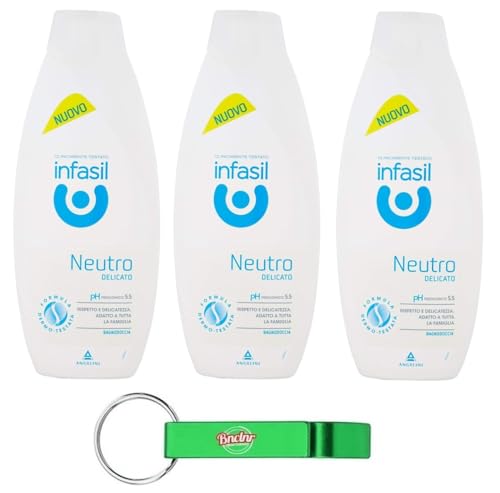 3x Infasil Bagnodoccia Neutro Delicato, Clinicamente Testato e Delicato sulla Pelle, Bagnoschiuma 500ml + Portachiavi Beni Culinari in Omaggio