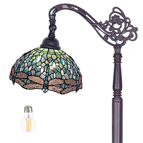 Mooview Tiffany Floor Lamp Dragonfly Stained Glass Floor Reading Bedroom Living Room Arched Lamp 61’’ Tall Wide Lampshade 1 Pcs Led Bulb(2700K E26) Included,Sea Blue,Gifts #TOP3
