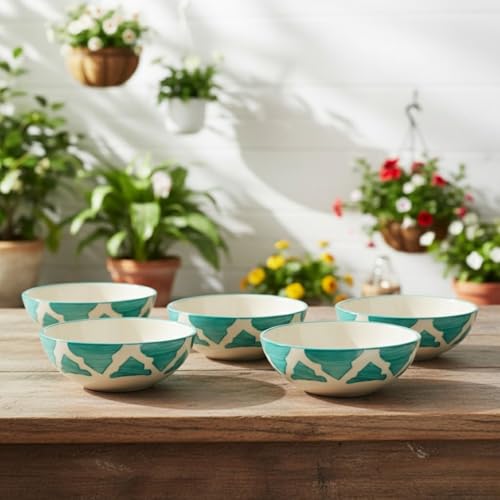 Image of Dessert Bowls, Dinnerware Sets Sauce Snack Serving Round Printed Bowls for Dining Table, Daily Meals, Lunch Dinner Serving, Small Restaurant, Cafe and Everyday Food Use (Green, Set of 4)