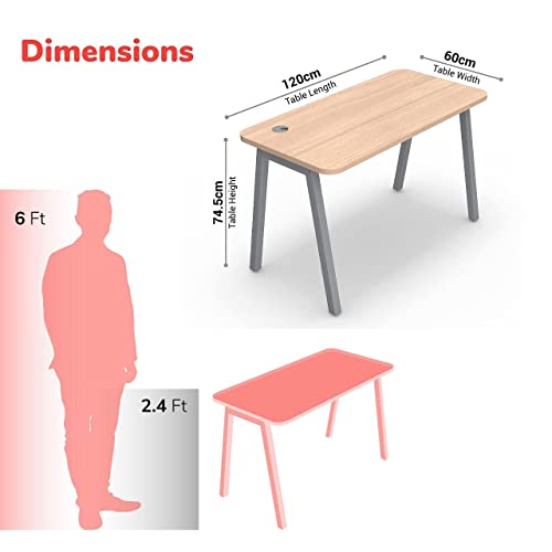 Image of KOKUYO IVO Home Office Desk - Heavy-Duty Work Table for Home, Study, Office & Workspace | 25mm Thick Engineered Wood Top, Sturdy & Angular Metal Legs | (Grey, 1200MM)