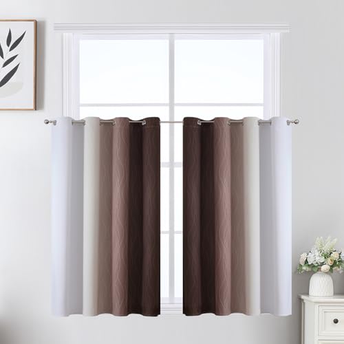 Image of Estelar Textiler Brown and Greyish White Ombre Short Blackout Cafe Curtains 36 Inch Length, Thermal Insulated Grommet Small Half Window Drapes for Kitchen /Basement /RV Camper, 52Wx36L, 2 Panels