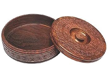 Wooden Palm Wooden Roti Chapati Box Container for Kitchen Air Tight Hot Roti Pot Wood Casserole Insulated ((Brown, 9 Inch x 9 inch x 3.5 inch)