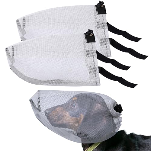 2 Pcs Upgrade Dog Foxtail Mask, Dogs Net Mesh Hood with Mouth Zipper Head Face Ear Protector Field Guard Prevent Foxtails Chewing and Licking, Allows Panting and Drinking