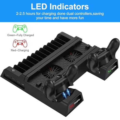 EEEKit Ventilador de refrigeración para PS4, Soporte Vertical con 2 Estaciones de Carga del Controlador y 12 Almacenamiento de Juegos Compatible con PlayStation PS4, PS4 Slim, PS4 Pro - imagen 4