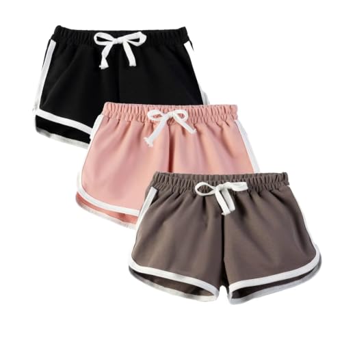 Image of Gavena 3 Pack Girl Shorts Kids School PE Shorts Sport Athletic Summer Cotton Short Pants Dolphin Shorts for Little and Big Kids(Black Pink Grey,8-9 Years)