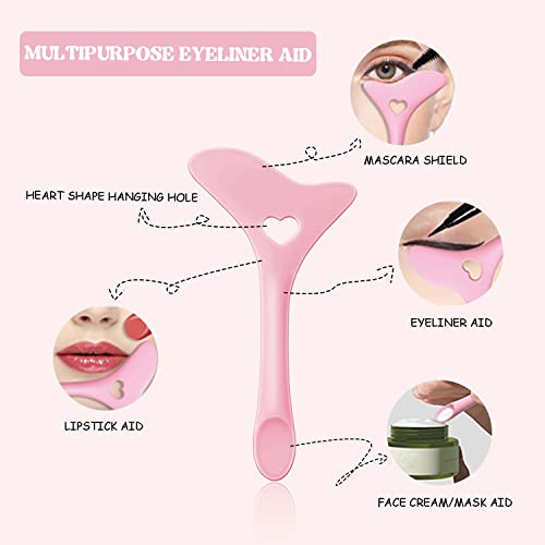 Deacocal Eyeliner Stencils 4Pcs Reusable Silicone Eyeliner Aid Mascara Shield Eyeliner Eyelash Eyeshadow Lipstick Applicator Guide Tool Multifunctional Eye Makeup Tool Easy To Use (Pink) #TOP2
