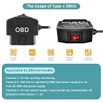 GELRHONR OBD Power Cable for Dash Camera, Right Angle USB C OBD2 Dash Cam Power Cable with Switch Button 24 Hours Surveillance/Acc Mode 12-24V to 5V 23A, for Dashcam, GPS or Radar-3.5M/11.5Ft - Image 3