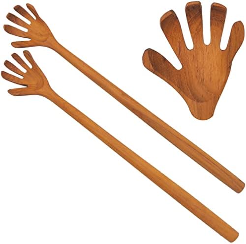 FOREVER 1 – Wooden Back Scratcher Stand Out Teak Wood, So Real Large Hand for Adults Men Women, Long Handle Claw for Scratching Hard to Reach Itching Point, 2 Pieces, 16" Easy to Reach The Itchy Spot