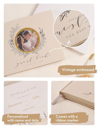 Image of molekaus Wedding Guest Book Hardcover 8 inch x 10 inch,100 Pages | Wedding Guest Book,Guest Book Weddings Reception,Polaroid Guest Book for Wedding with Pen, Photo Corner
