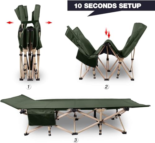 REDCAMP XXL Feldbett für Erwachsene 226kg, 71cm Extra breite Campingbett klappbar, Stabile Faltbar Betten für Outdoor Camping Reisen Büro Indoor, Grün