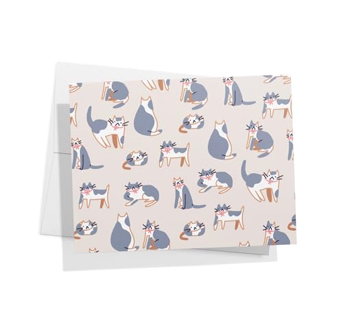 Image of Twigs Paper Note Cards - 12 Assorted Cat Pattern Designs with Envelopes - Made in the USA - Eco-Friendly Blank Cards for Everyday Correspondence - 5.5 x 4.25 Inches