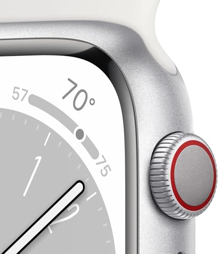 Image of Apple Watch Series 8 (GPS + Cellular, 45MM) Silver Stainless Steel Case with White Sport Band (Renewed)