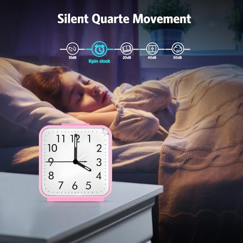 Image of AMIR Analog Alarm Clock, Silent Non Ticking Small Clock, Travel Alarm Clock with Snooze & Light, Ascending Beep Sounds, Battery Operated Loud Alarm Clock