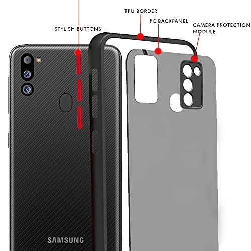 Image of TheGiftKart Translucent Hybrid Back Case Cover for Samsung Galaxy M21 2021 Edition / M21 / M30s | Smoked Matte Back | 360 Degree Protection | Protective Hard Back Cover Case (PC & TPU, Black Bumper)