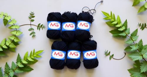 Image of M.G Enterprises Black Wool Ball. Hand Knitting Art Craft Soft Fingering Crochet Hook Yarn, Needle Knitting Thread Dyed - Pack of 8