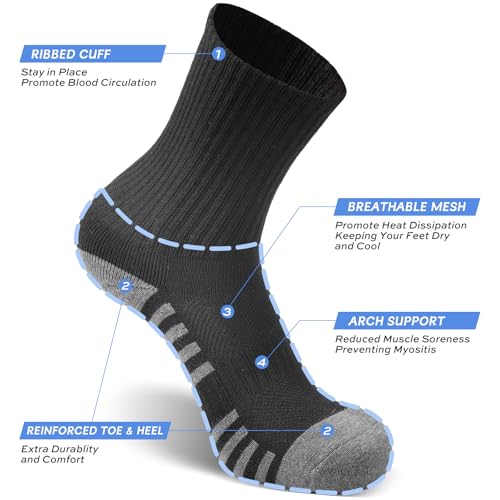 GRAPMKTG 6 Pack Cotton Crew Athletic Socks Men Women Cushioned Boot Work Socks Moisture Wicking Hiking Running Sports Socks4