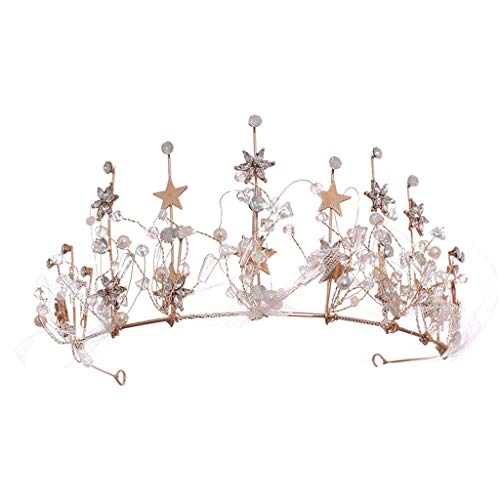Diadema de Novia con Estrellas y Cristales de Oro para Bodas